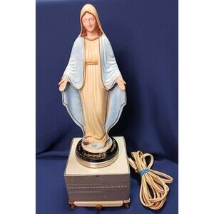 Vtg Hartland Molded Virgin Mary Religious Prayer Night Light Rosary Drawer Music